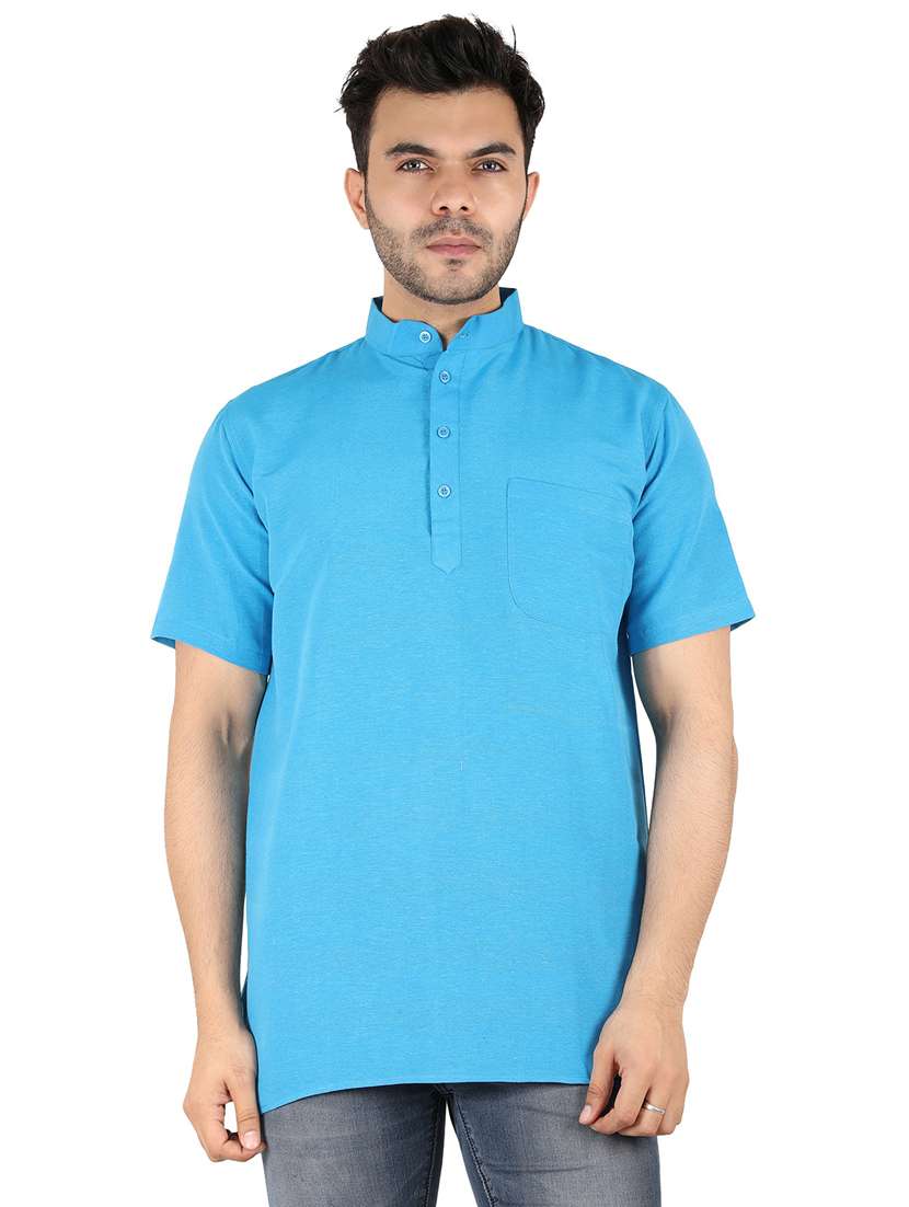 men solid mandarin neck short kurta