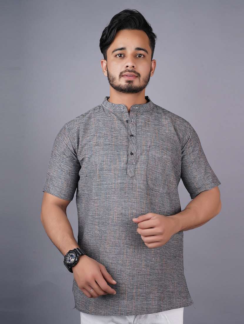 men self design mandarin neck short kurta