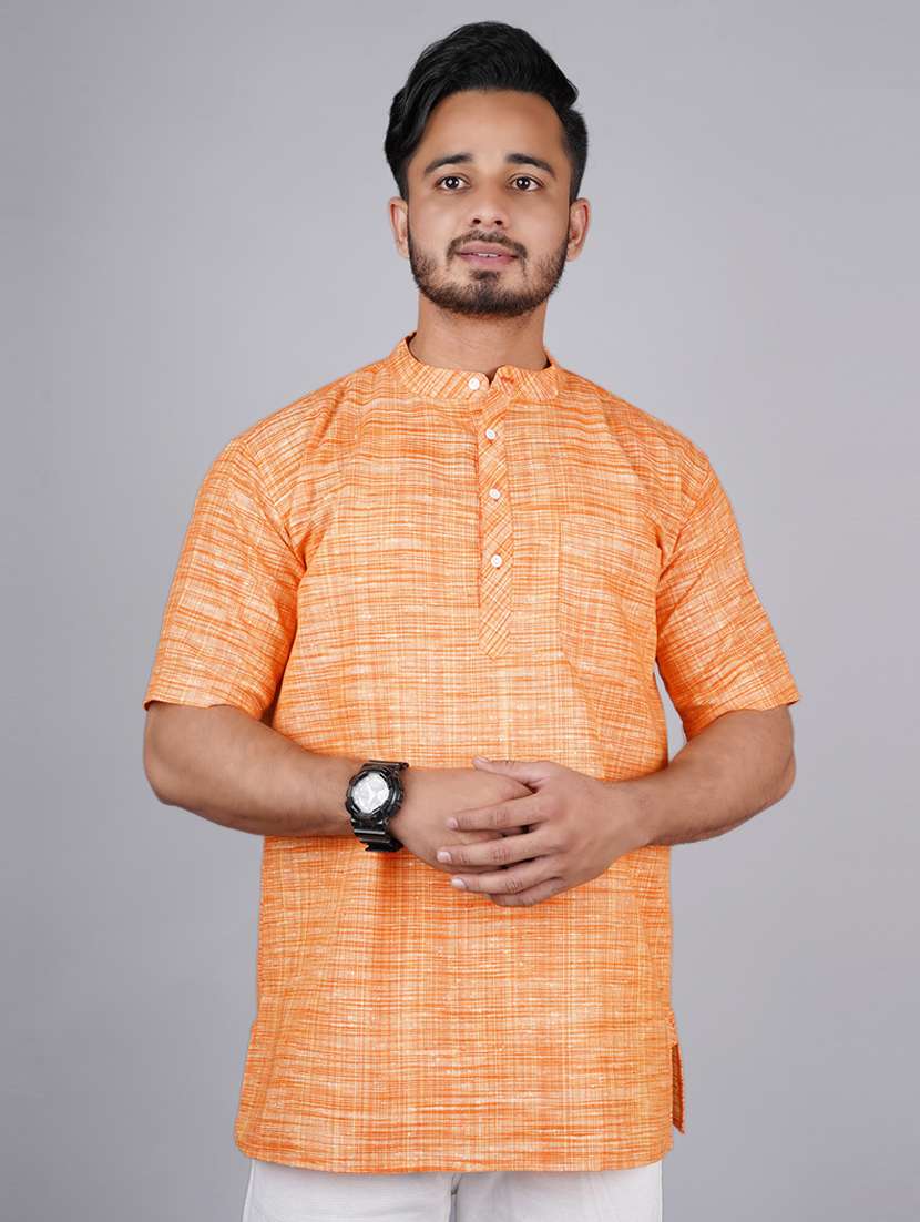 men self design mandarin neck short kurta