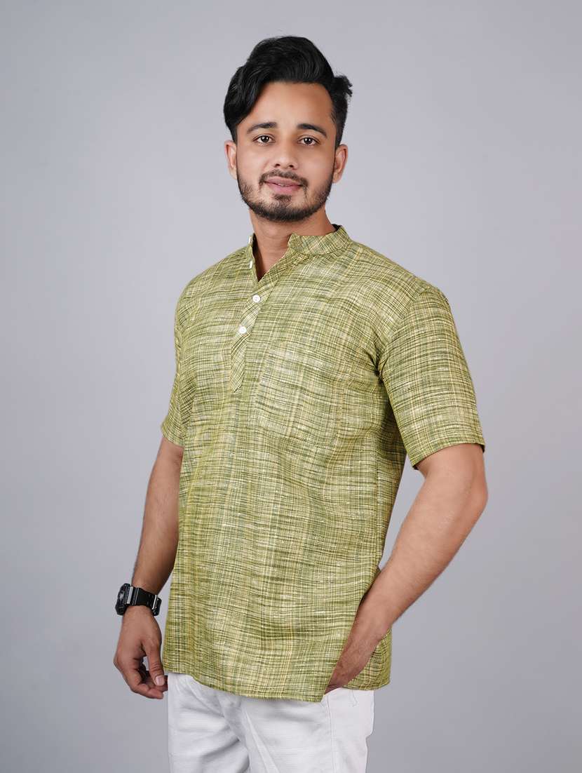 men self design mandarin neck short kurta