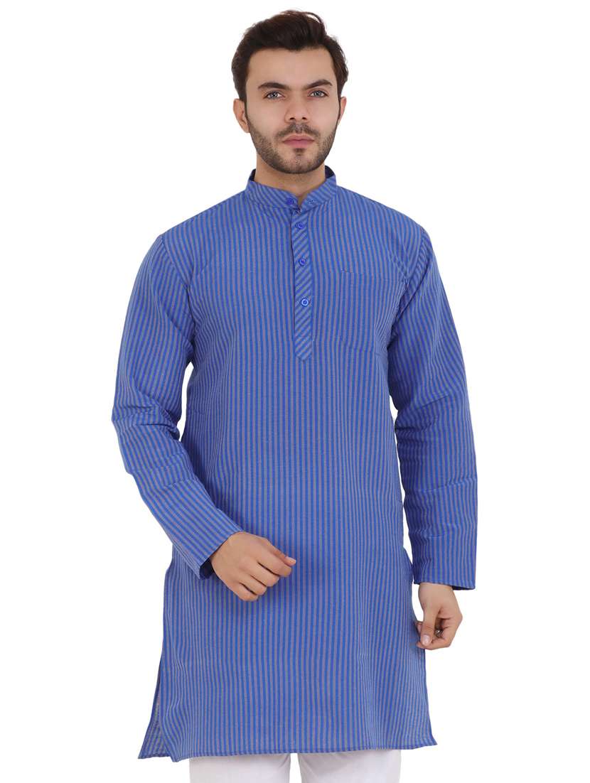 men striped mandarin neck long kurta