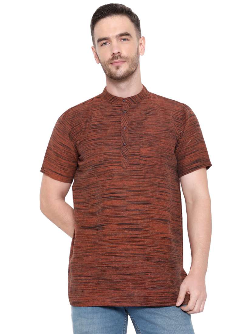 men self design mandarin neck short sleeve short kurta