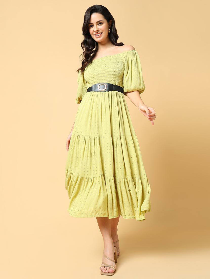 women printed off shoulder tiered dress