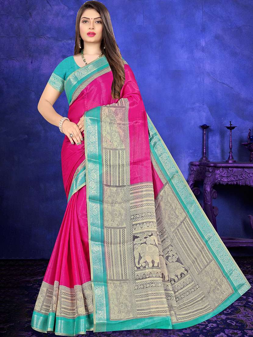 women solid with bordered saree