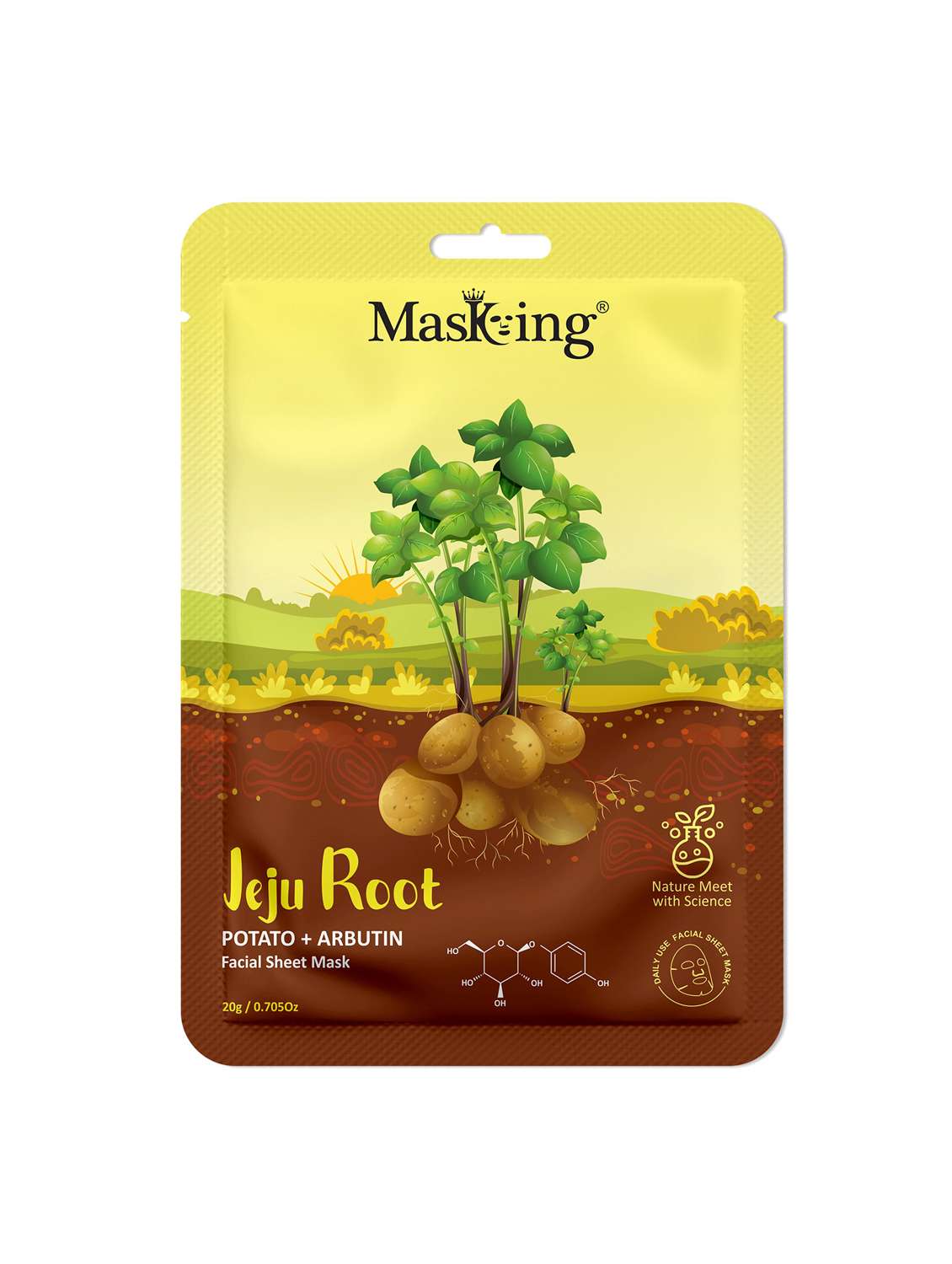 masking  potato + arbutin jeju facial sheet mask for skin hydration (pack of 1)