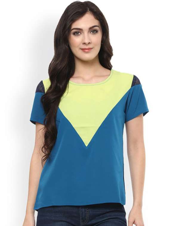 women color block short sleeve regular top