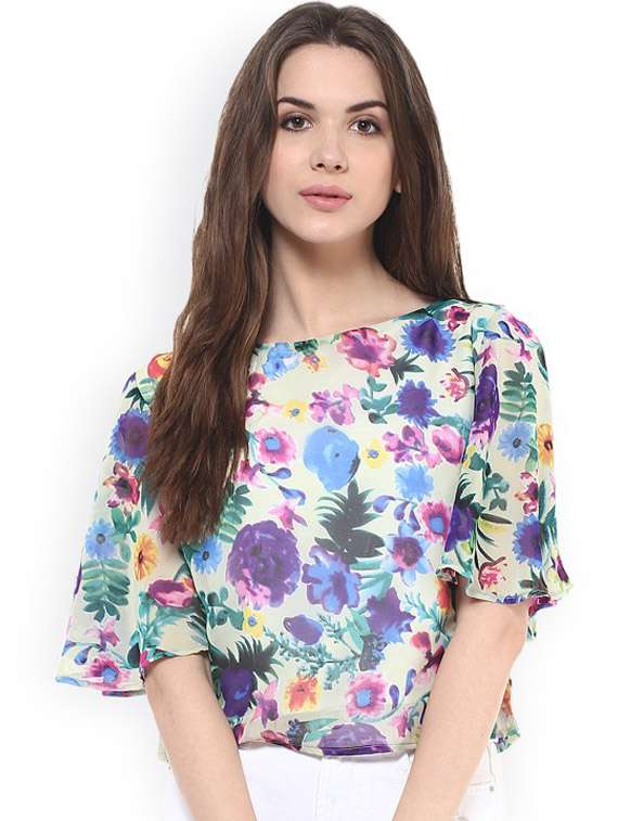 women floral printed round neck top