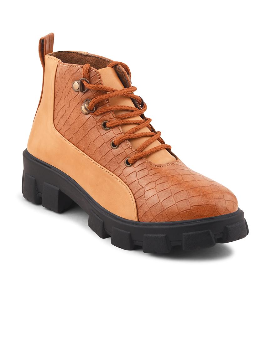 women tan lace up ankle boot