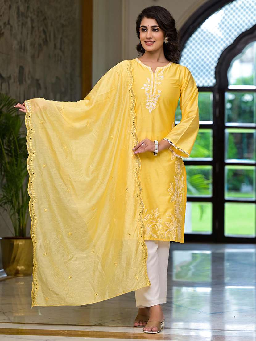 women embroidered kurta pant set with duaptta