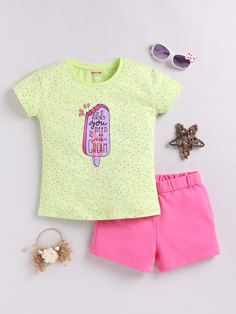 kids printed cotton shorts twin set