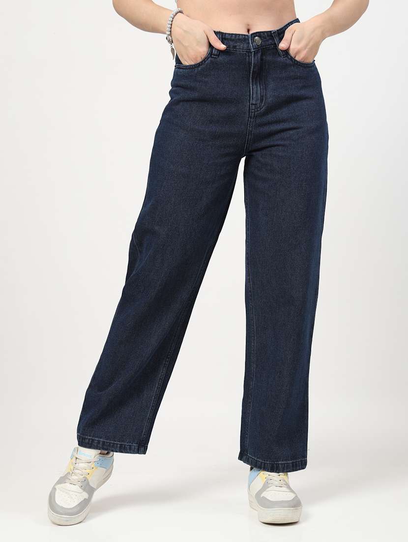 women mid rise straight fit plain jeans
