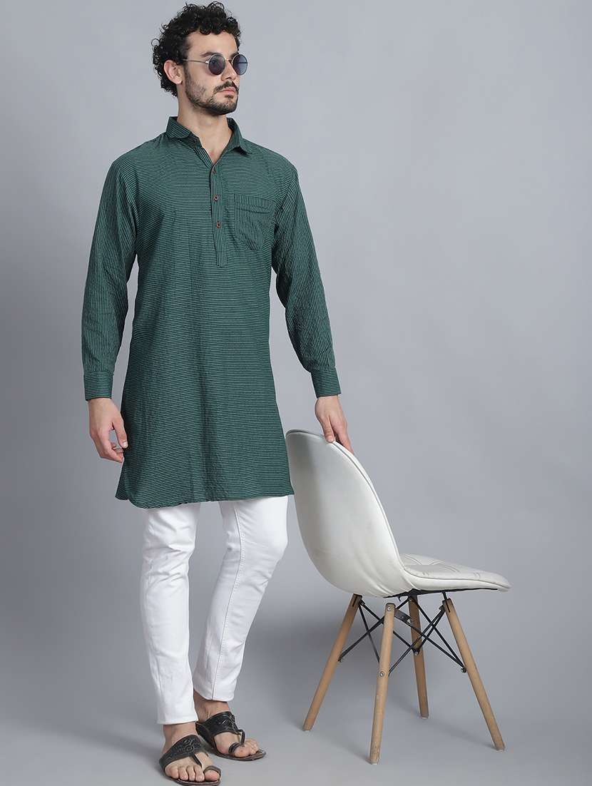 men long sleeves striped pathani kurta