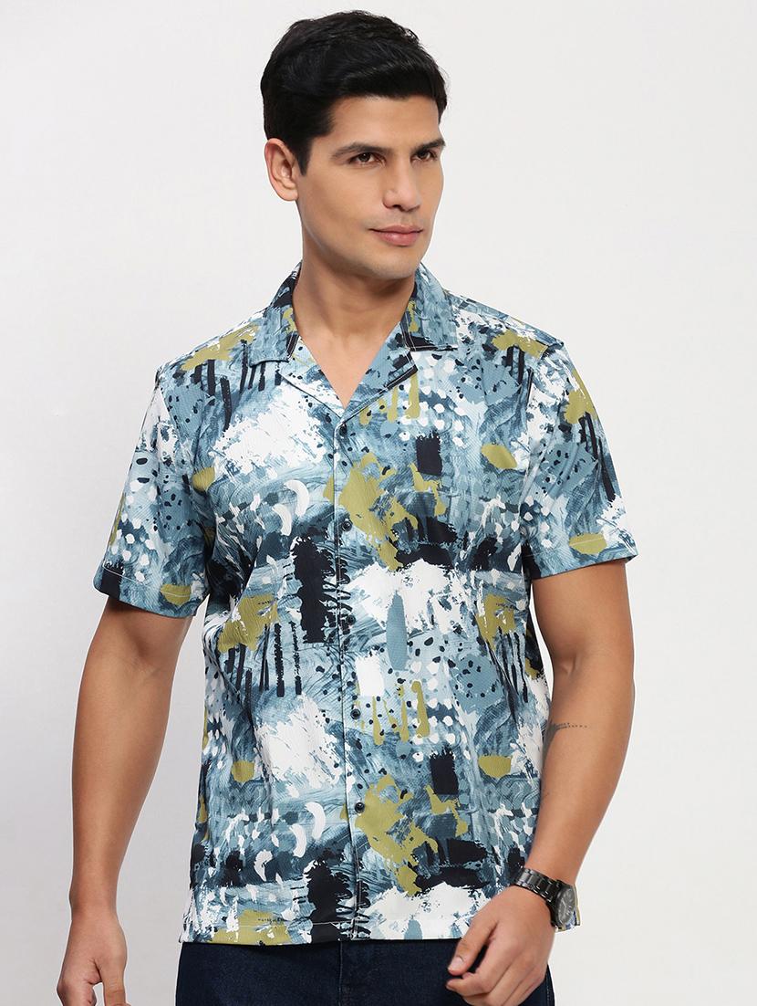 men short sleeves printed casual shirt