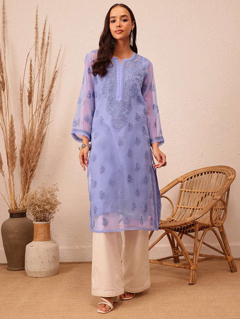 women long sleeve straight chikankari kurta