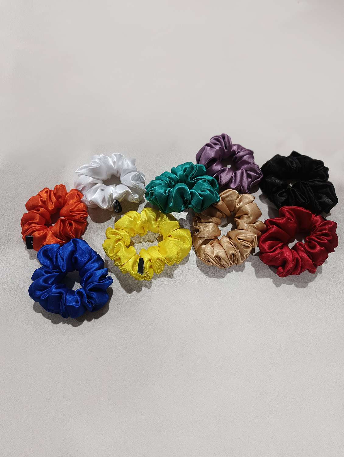 women pack of 9 solid multi colored satin scrunchies