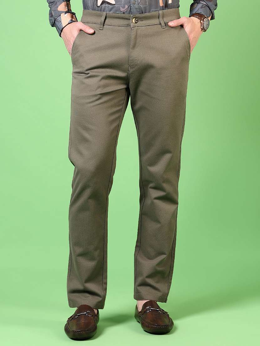 men solid flat front casual trouser