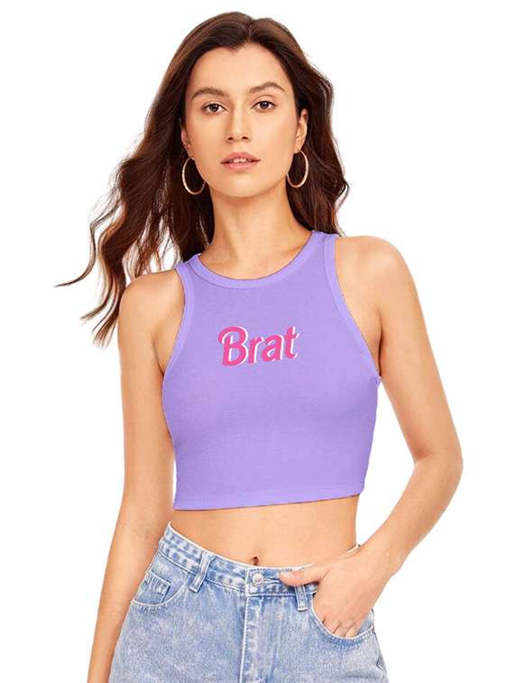 women printed sleeveless crop top