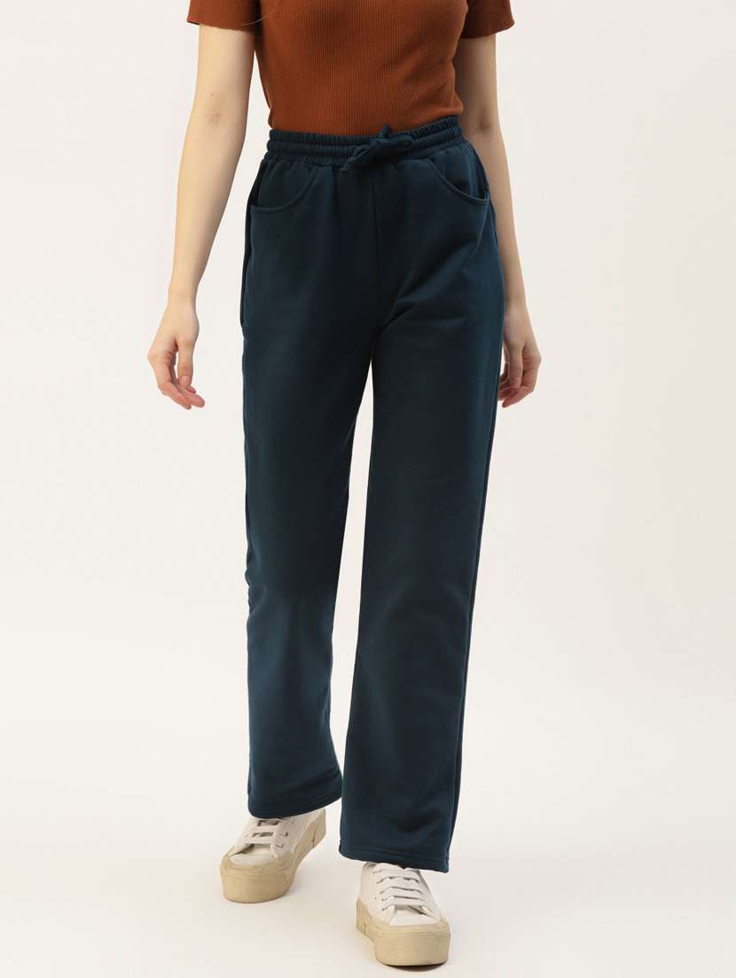 women solid mid rise straight fit trouser