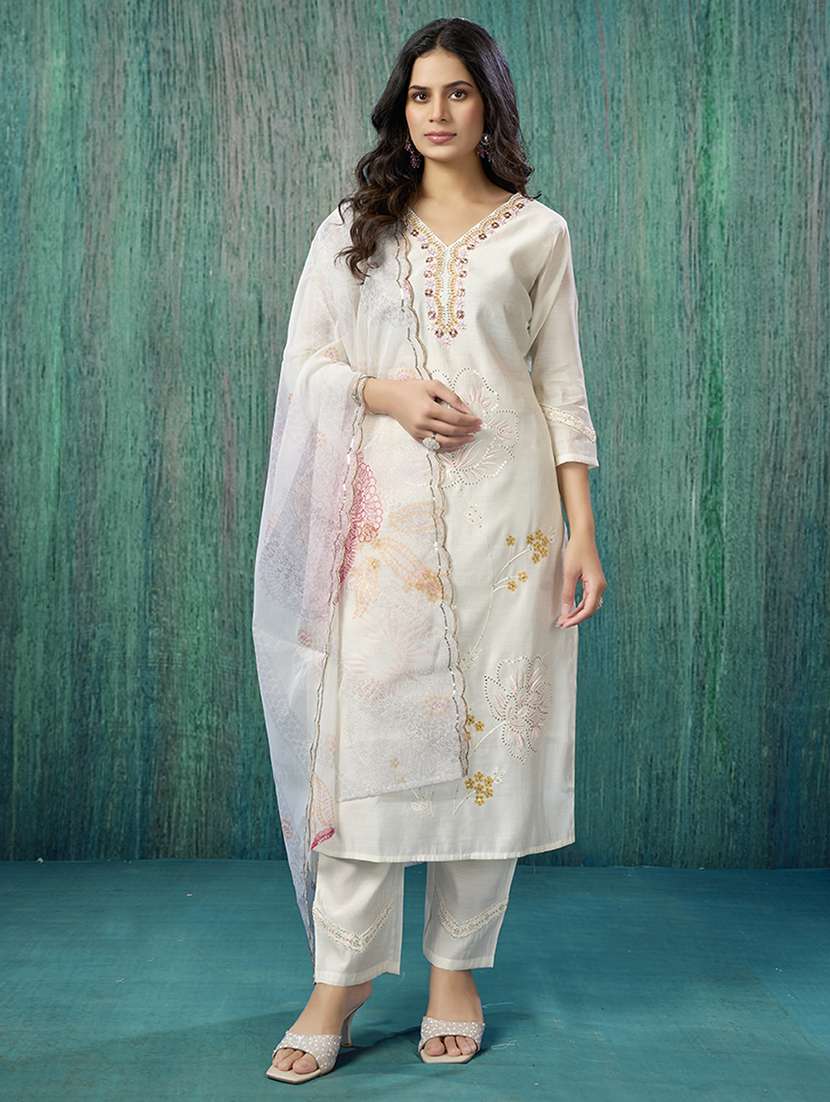women three quarter sleeve kurta pant with dupatta set