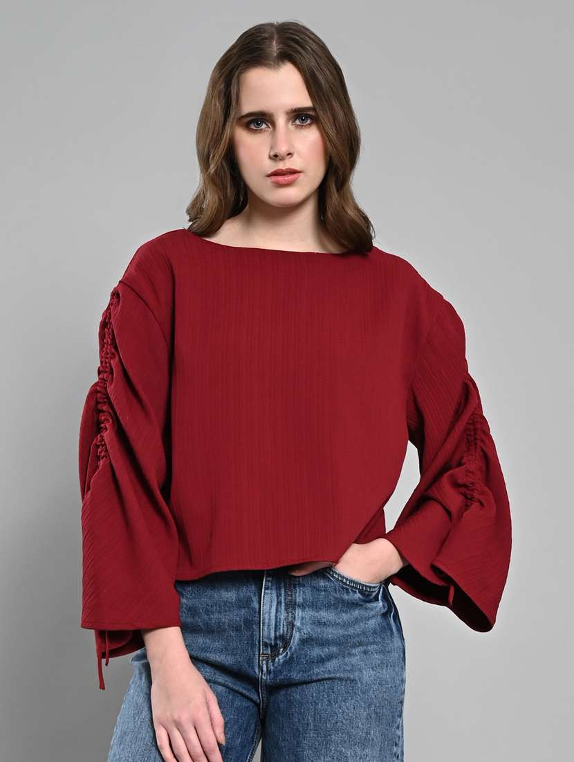 women ruched sleeves regular top