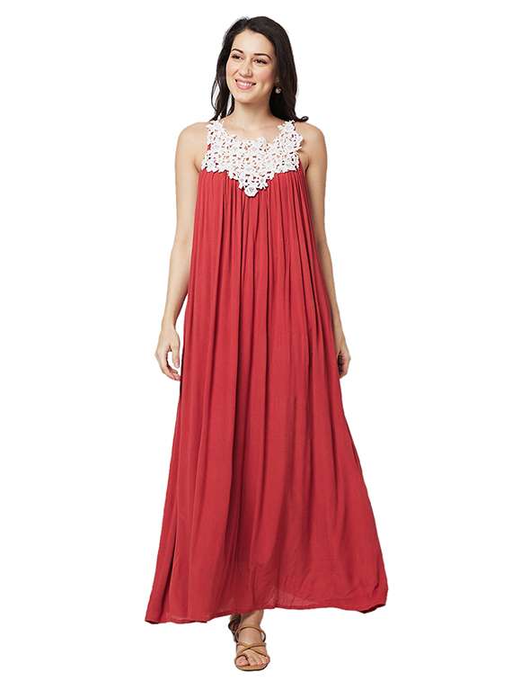 womenlace detailed sleeveless fit & flare dress