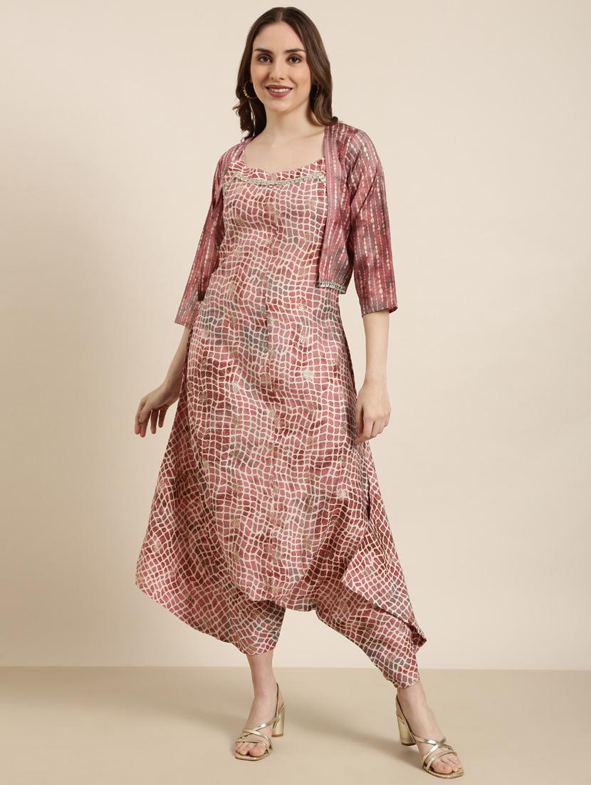 women printed jumpsuit with jacket