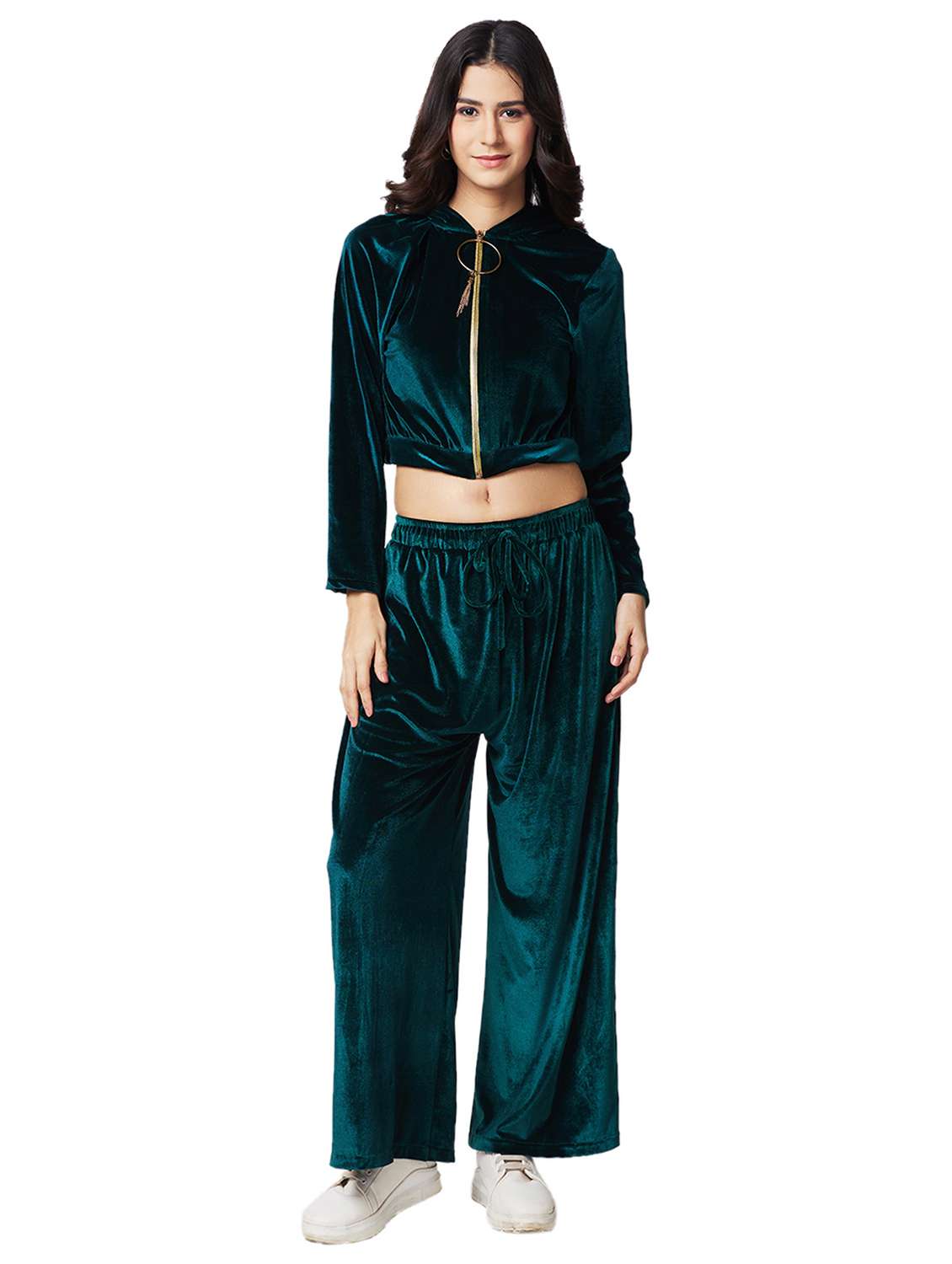 women solid top and palazzo co-ord set