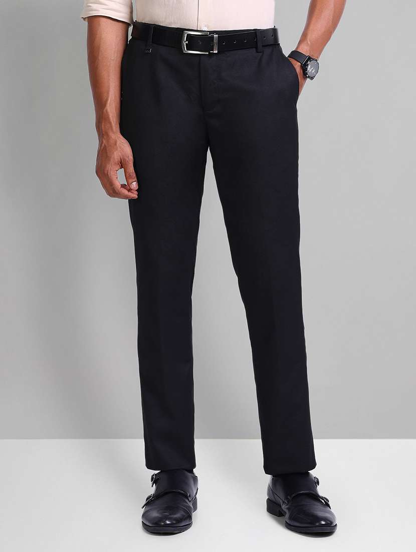 men solid mid rise flat front formal trouser