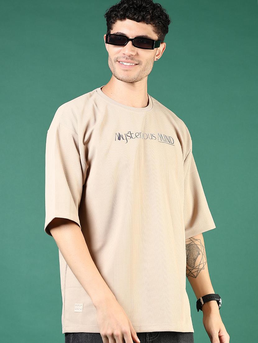 men beige typographic short sleeve regular fit t-shirt