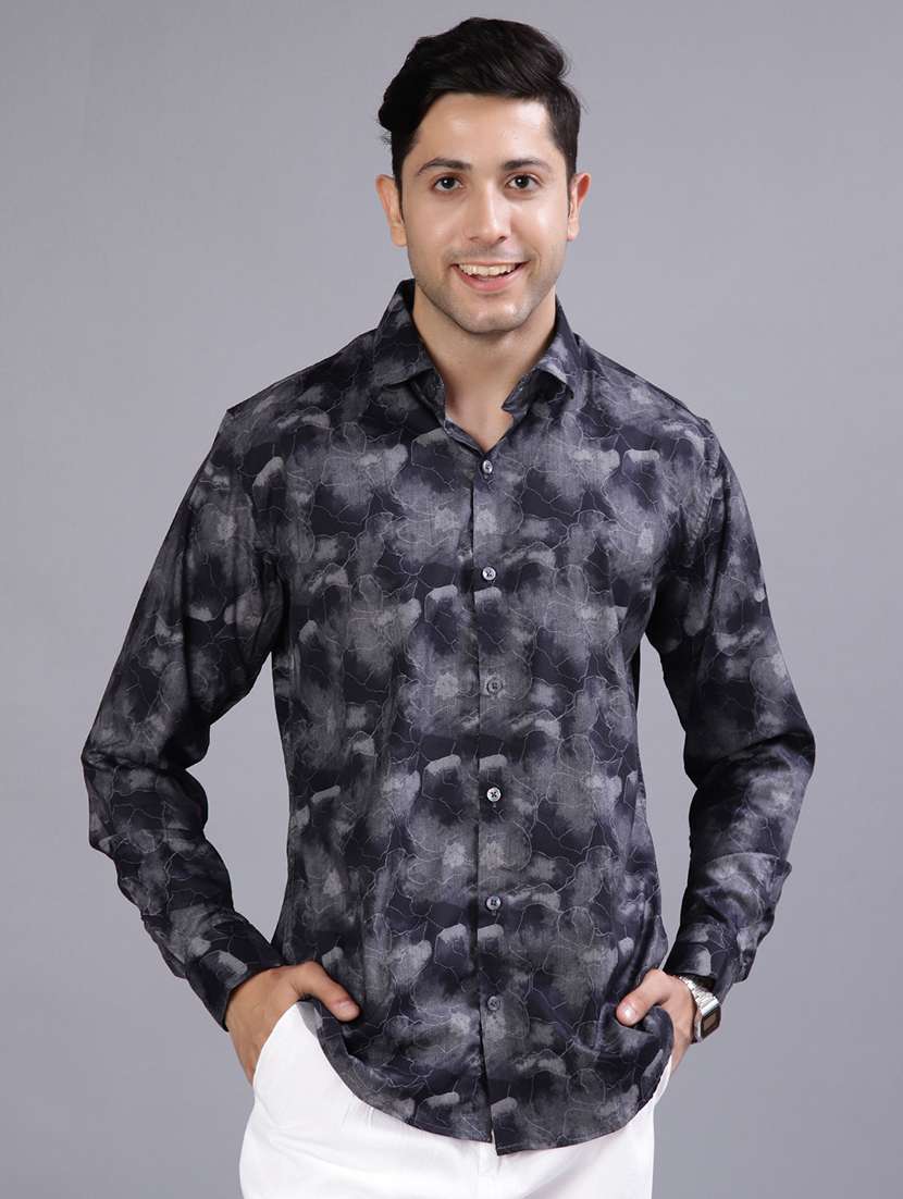 men printed long sleeve regular fit casual shirt