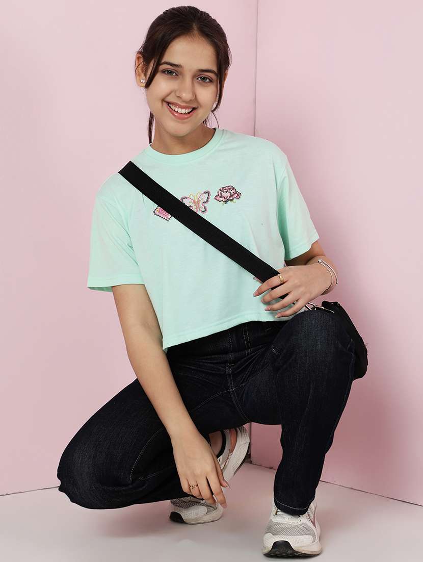 girls printed short sleeve crop tee