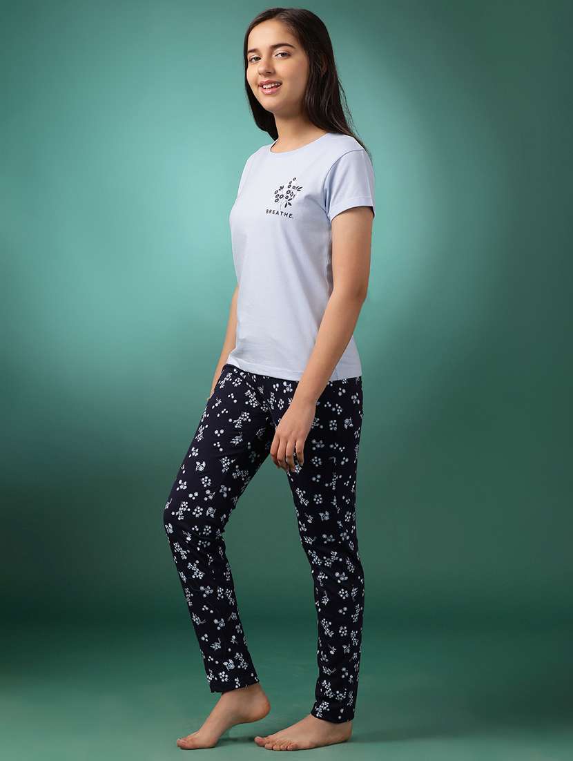 girls printed round neck shorts set nightwear