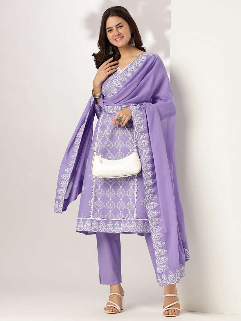 women three quarter sleeve kurta pant with dupatta set