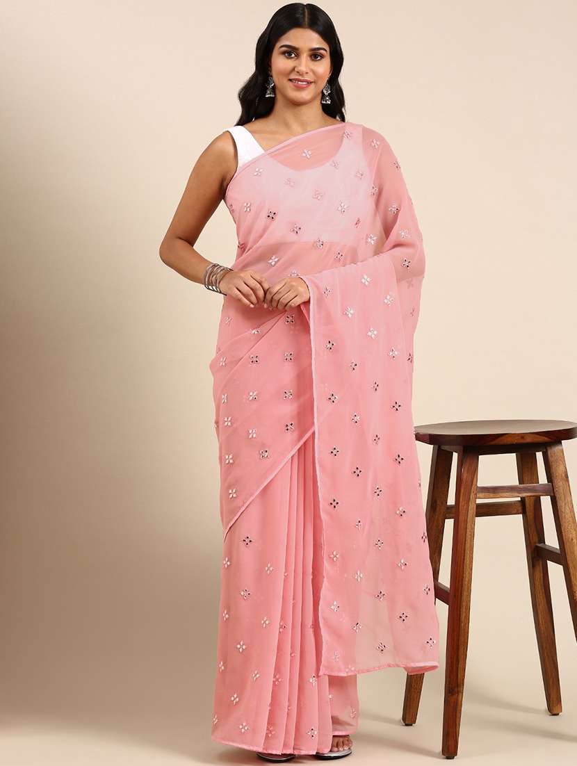 women solid with work embroidered saree with blouse