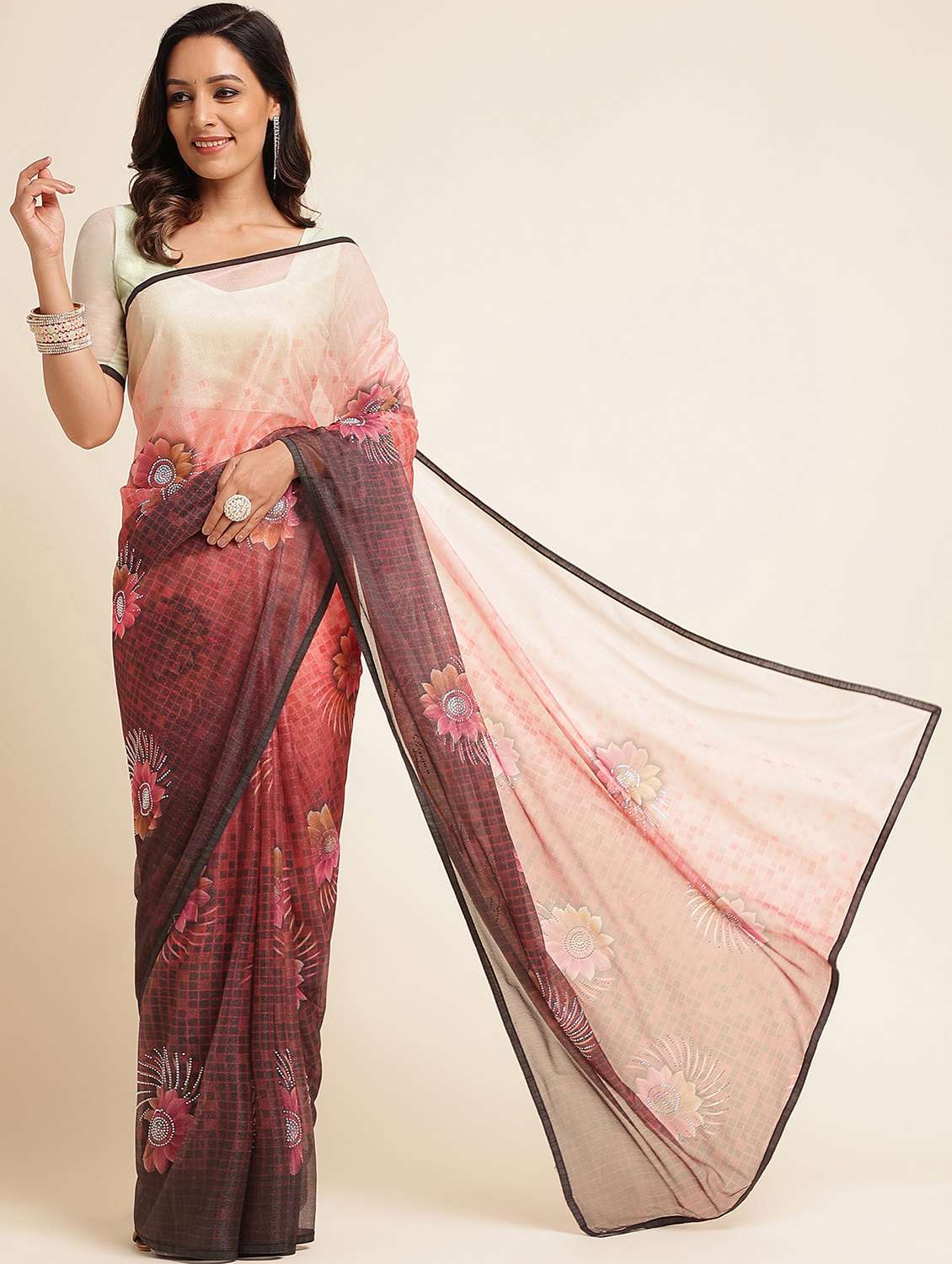 women floral printed saree with blouse