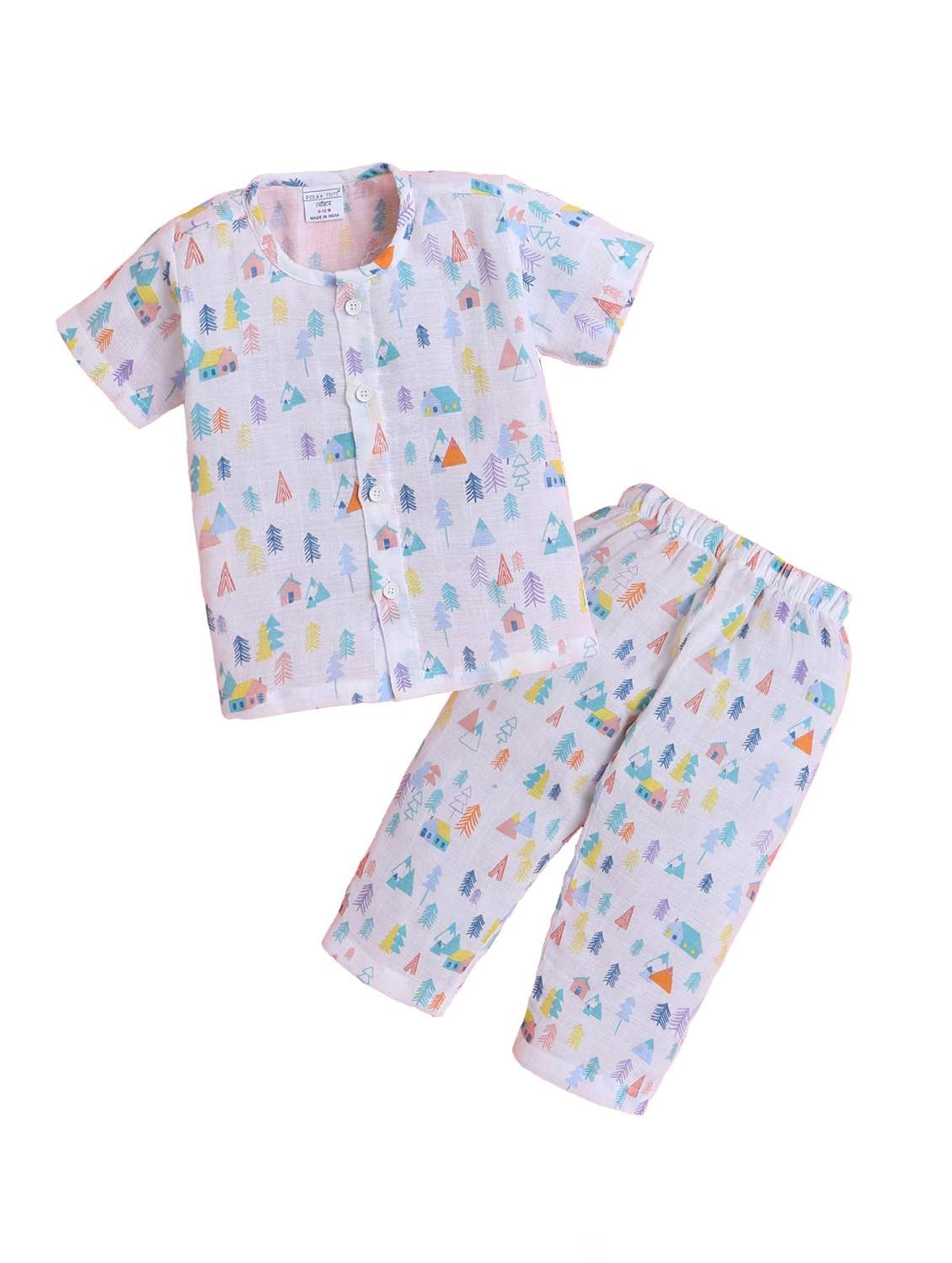 kids white printed short sleeve night suit