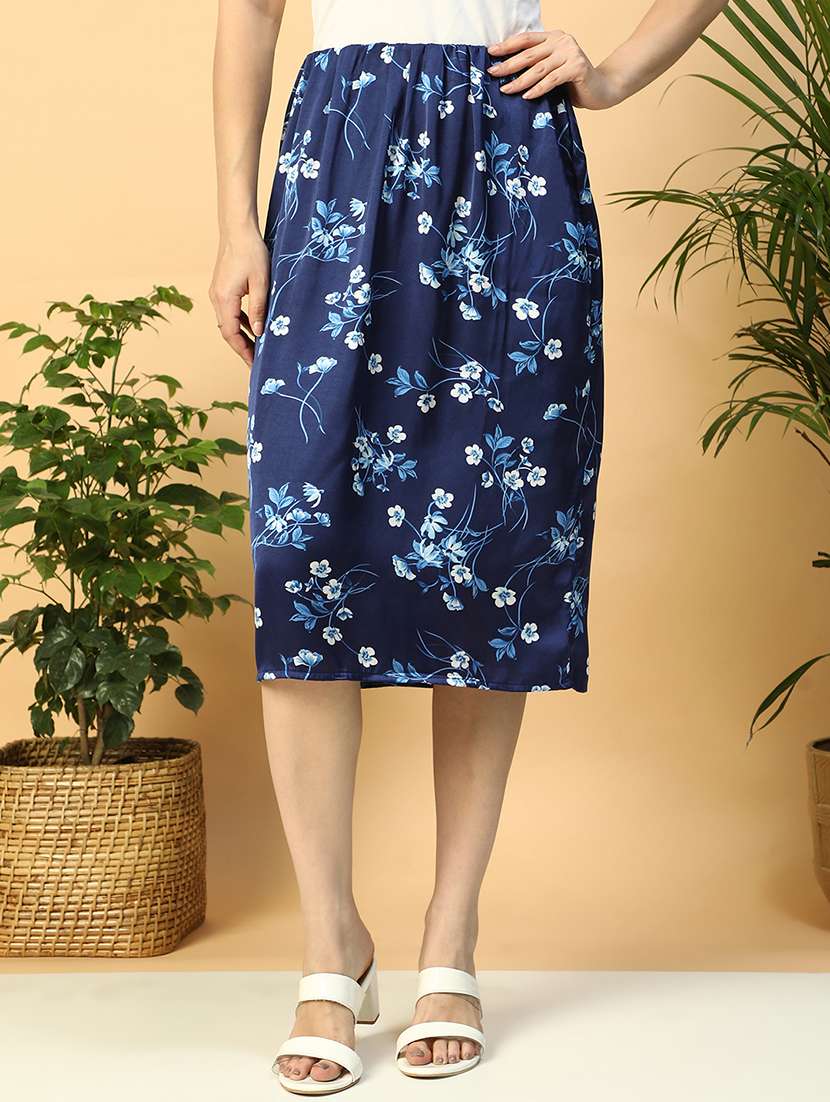 women floral print high rise a-line skirt