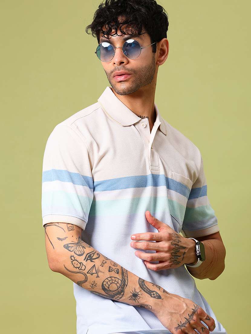 men striped short sleeve regular fit polo t-shirt