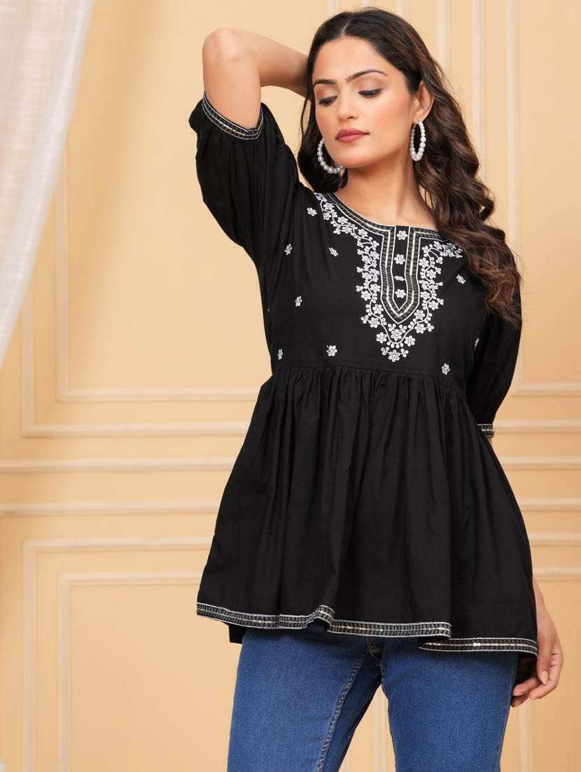 women embroidered puff sleeve ethnic top