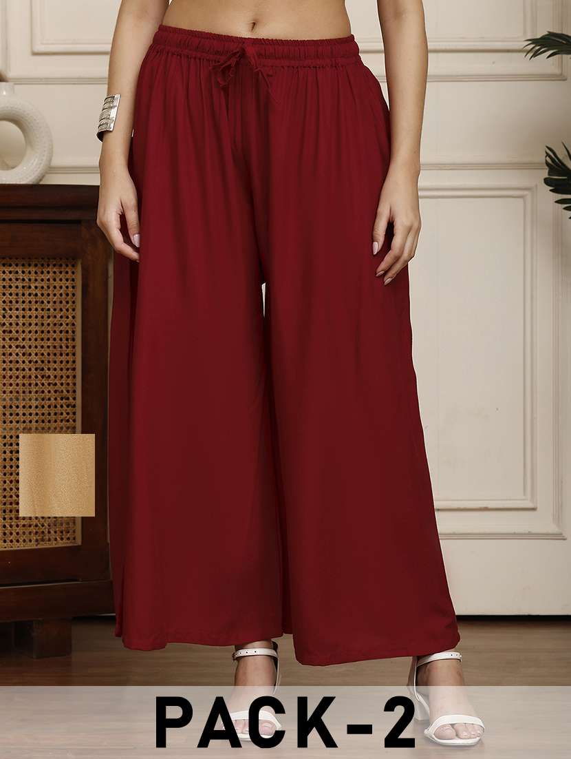 women pack of 2 solid flared palazzo