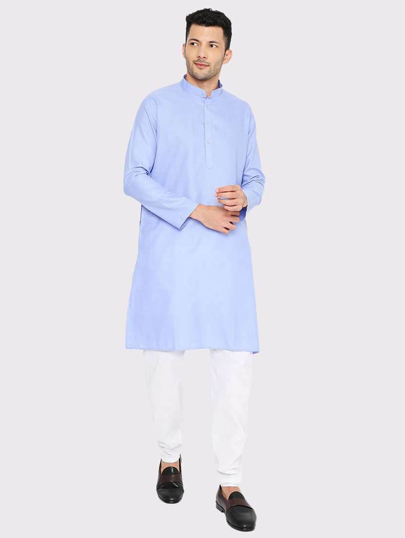 men solid mandarin neck long kurta