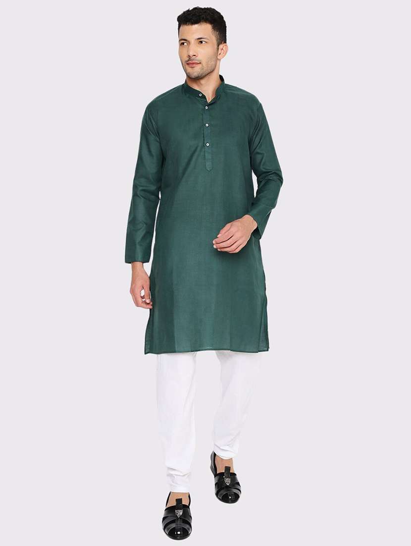 men solid mandarin neck long kurta