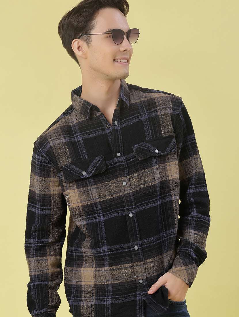 men checkered long sleeve regular fit casual shirt