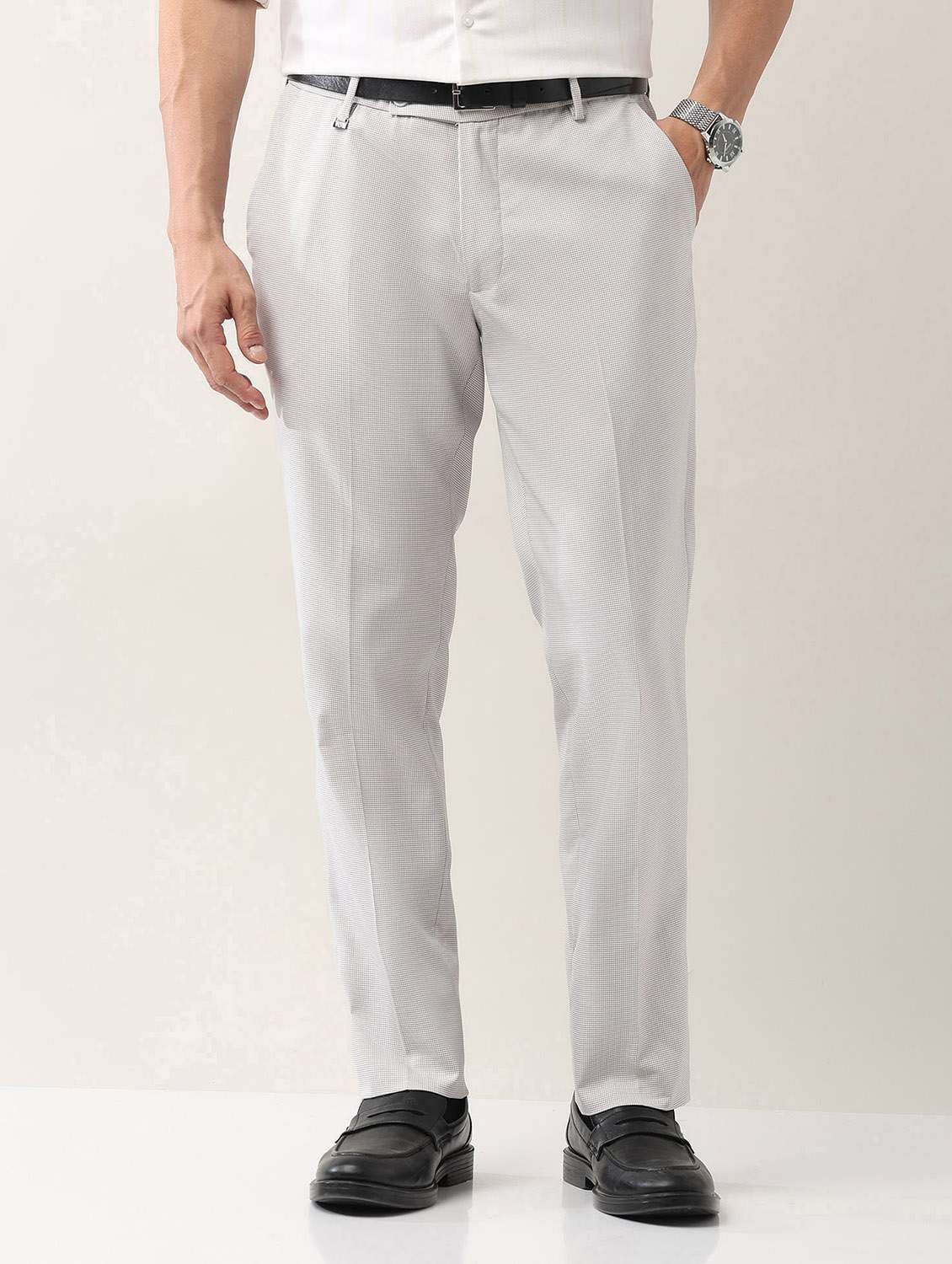 men self designed mid rise formal trouser