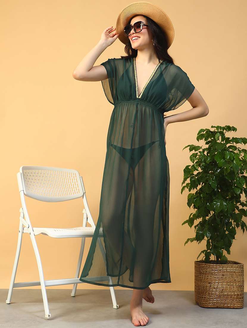 women solid short sleeve coverup dress