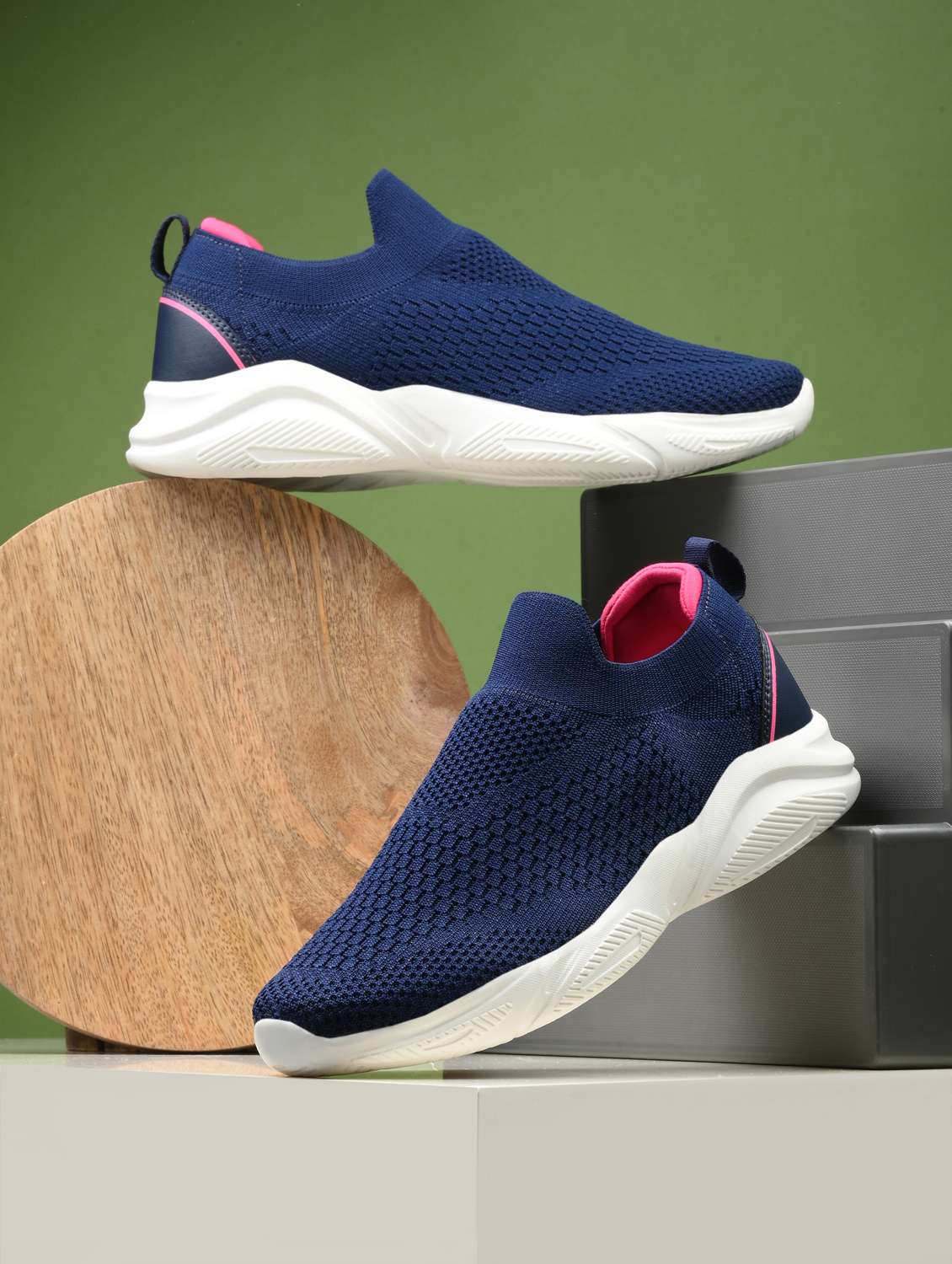 women navy blue slip on sports shoe