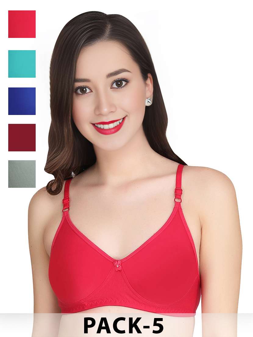 women pack of 5 solid non wired t-shirt bra