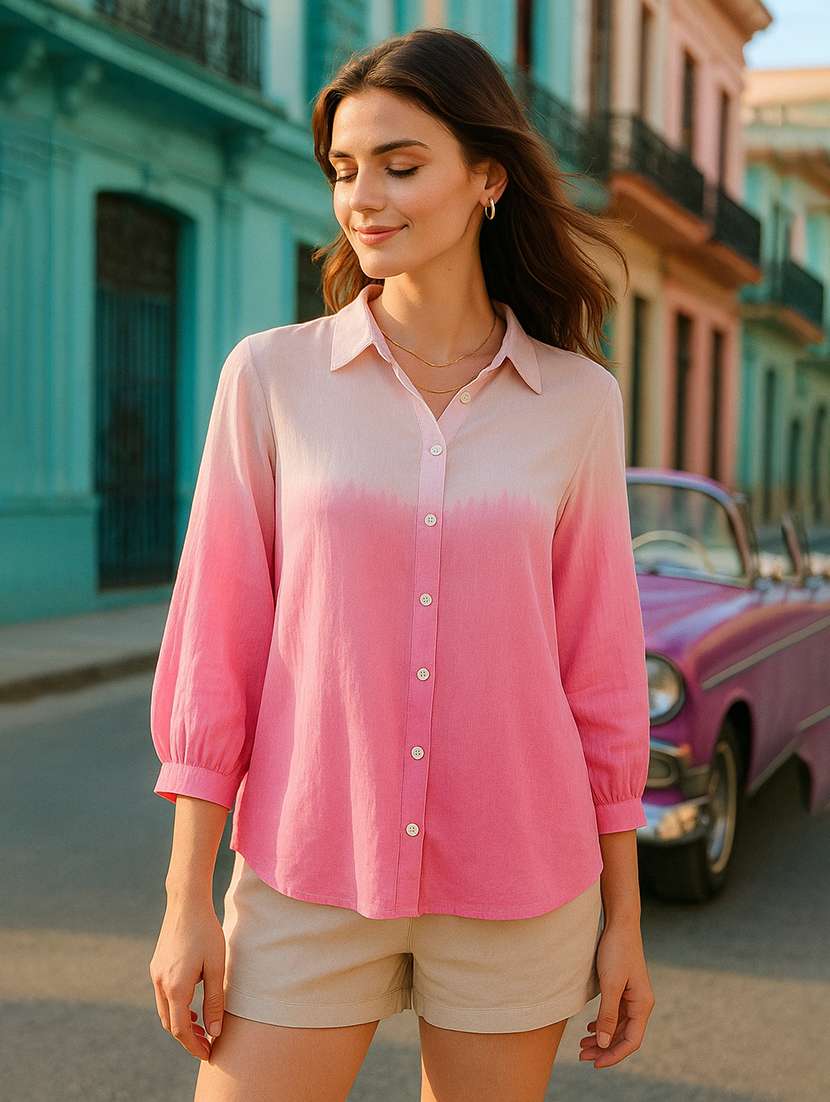 women ombre print collared regular fit shirt