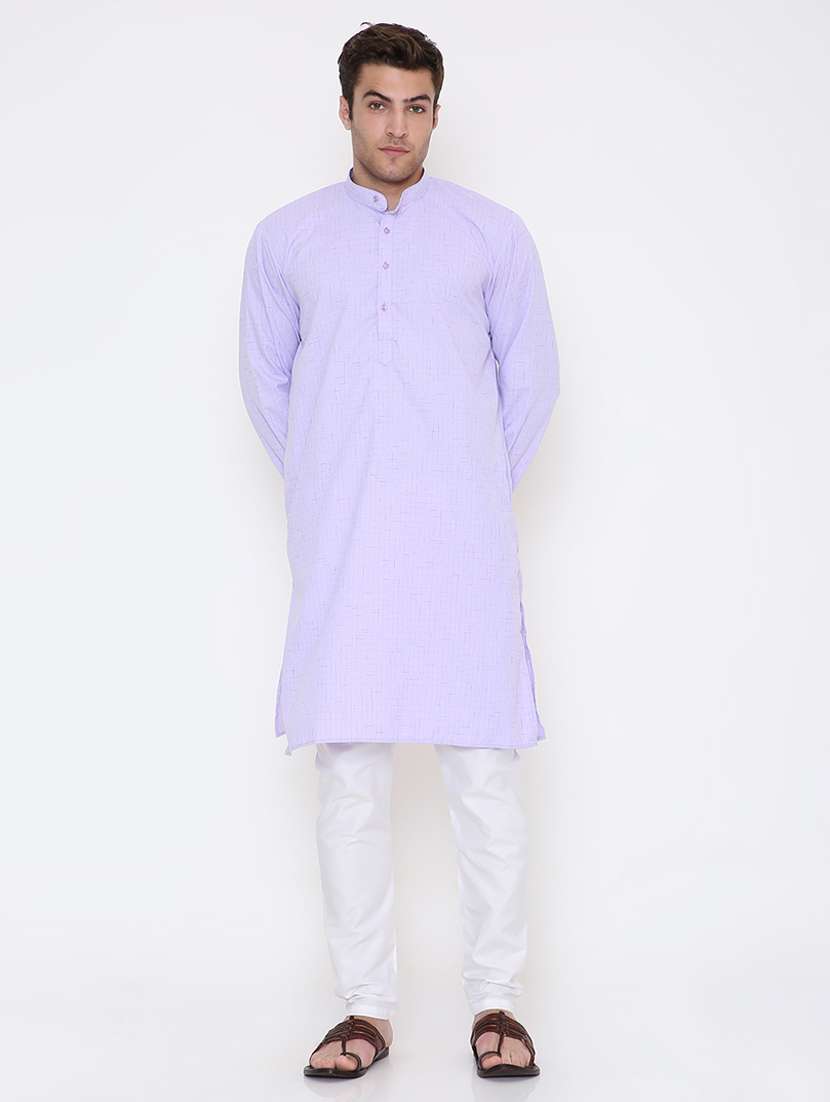 men solid long sleeve kurta and pyjama set