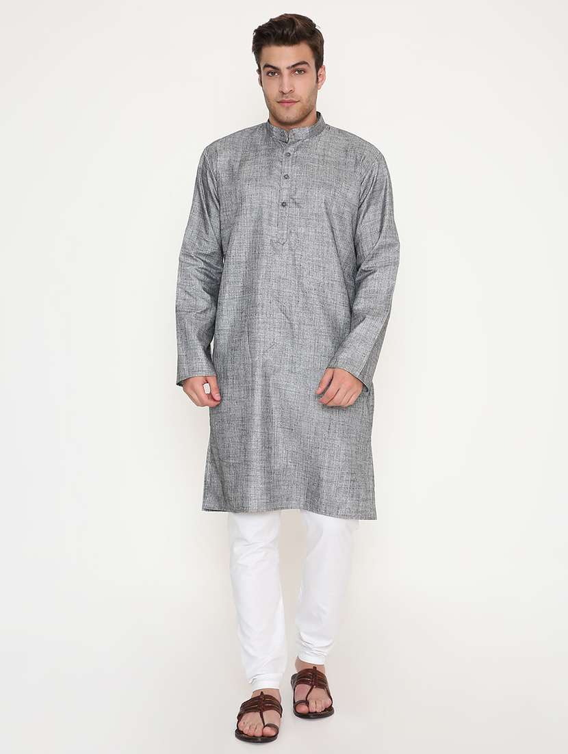 men solid long sleeve kurta and pyjama set